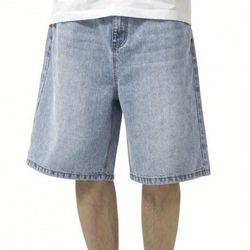 Riolio Men's Casual Denim Shorts with Pockets - Summer Streetwear Light Washed Knee-Length Shorts, Zipper & Button Closure, Geometric Pattern, Machine Washable Regular Fit for Daily Wear, Jean Shorts, Classic Five-Pocket Desi